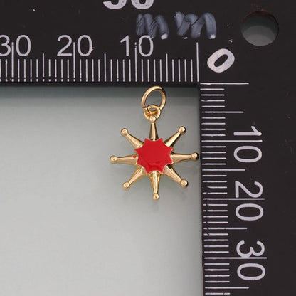 18K Gold Filled Enamel Sun Pendant,Celestial Charm Bracelet Necklace for DIY Jewelry Making Supply