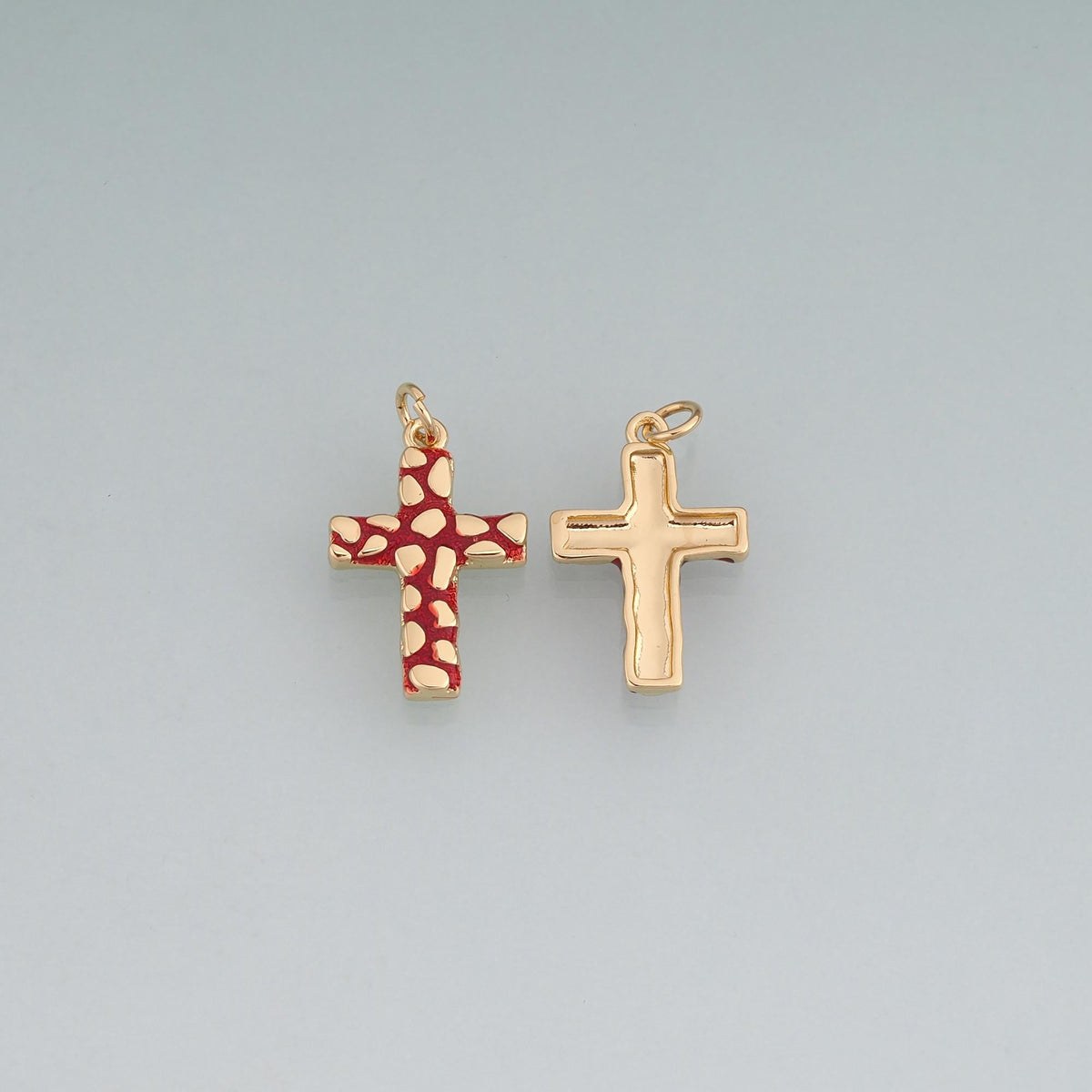 18K Gold Filled Enamel Cobble Texture Cross Pendant,Texture Christian Charm Bracelet Necklace for DIY Jewelry Making Supply