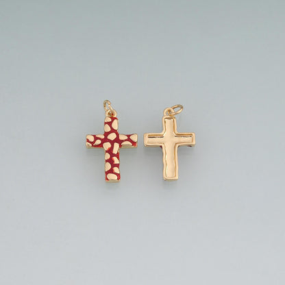 18K Gold Filled Enamel Cobble Texture Cross Pendant,Texture Christian Charm Bracelet Necklace for DIY Jewelry Making Supply