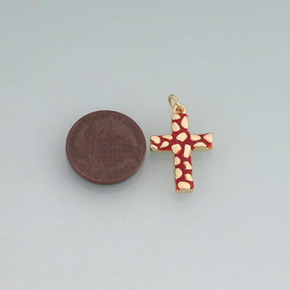 18K Gold Filled Enamel Cobble Texture Cross Pendant,Texture Christian Charm Bracelet Necklace for DIY Jewelry Making Supply