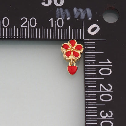 18K Gold Filled Enamel Flower Heart Beads Pendant,Colorful Floral Beads Charm Bracelet Necklace for DIY Jewelry Making Supply
