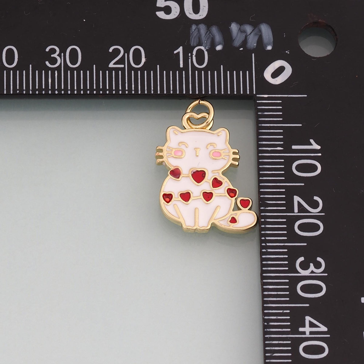 18K Gold Filled Enamel Kitten Heart Pendant,Cute Pets Charm Bracelet Necklace for DIY Jewelry Making Supply