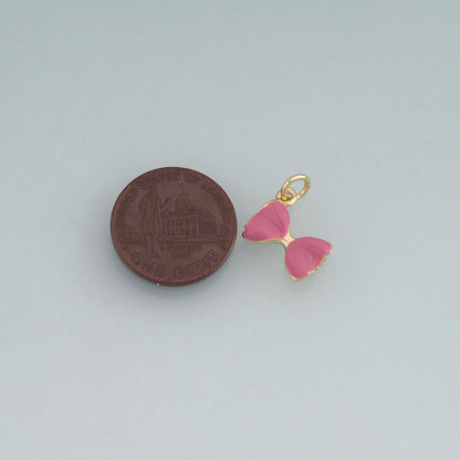 18K Gold Filled Enamel Bow Pendant,Minimalist Charm Bracelet Necklace for DIY Jewelry Making Supply