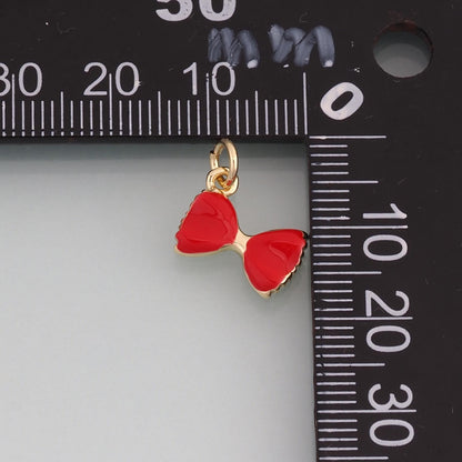 18K Gold Filled Enamel Bow Pendant,Minimalist Charm Bracelet Necklace for DIY Jewelry Making Supply