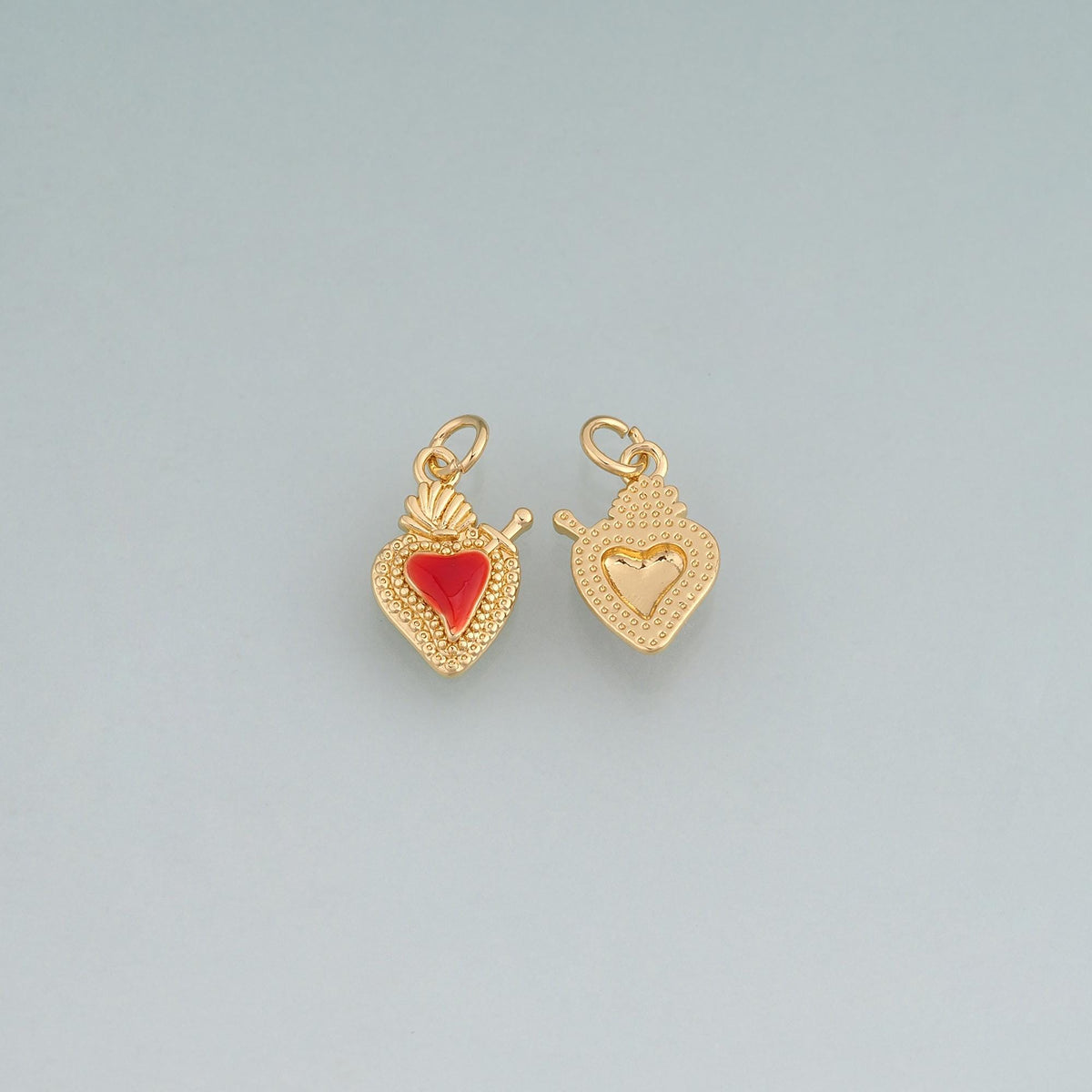 18K Gold Filled Enamel Sacred Heart Pendant,Flaming Heart Charm Bracelet Necklace for DIY Jewelry Making Supply
