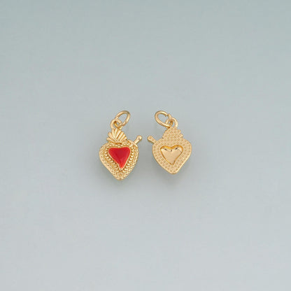 18K Gold Filled Enamel Sacred Heart Pendant,Flaming Heart Charm Bracelet Necklace for DIY Jewelry Making Supply