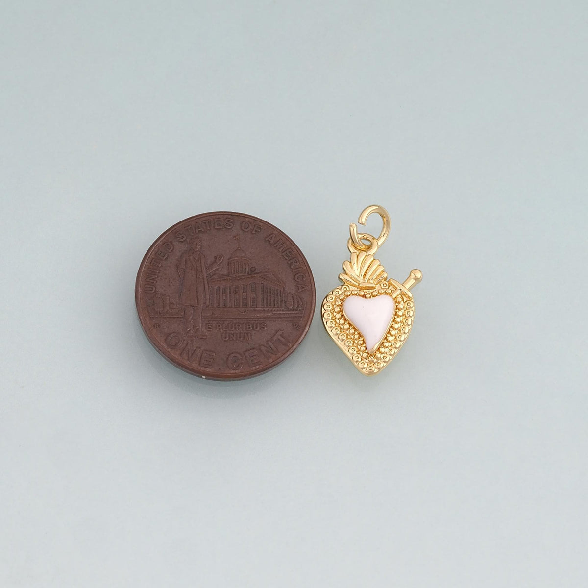 18K Gold Filled Enamel Sacred Heart Pendant,Flaming Heart Charm Bracelet Necklace for DIY Jewelry Making Supply