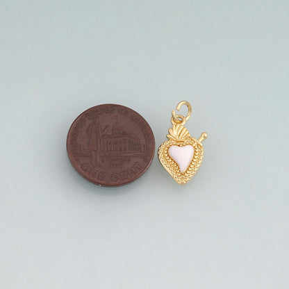 18K Gold Filled Enamel Sacred Heart Pendant,Flaming Heart Charm Bracelet Necklace for DIY Jewelry Making Supply