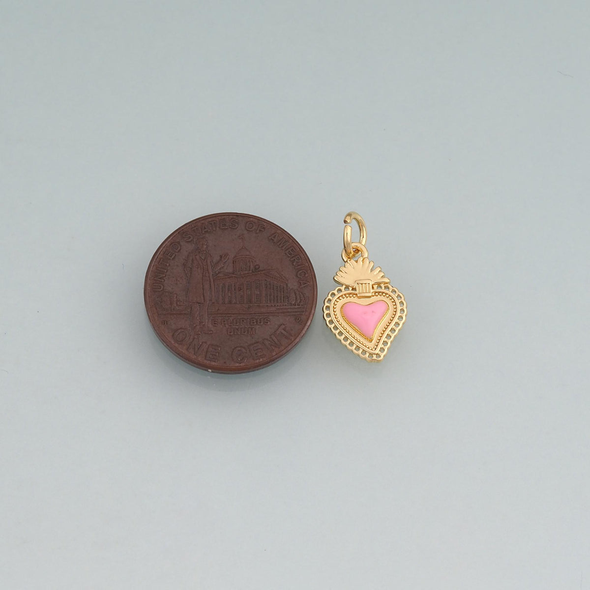 18K Gold Filled Enamel Sacred Heart Pendant,Flaming Heart Charm Bracelet Necklace for DIY Jewelry Making Supply