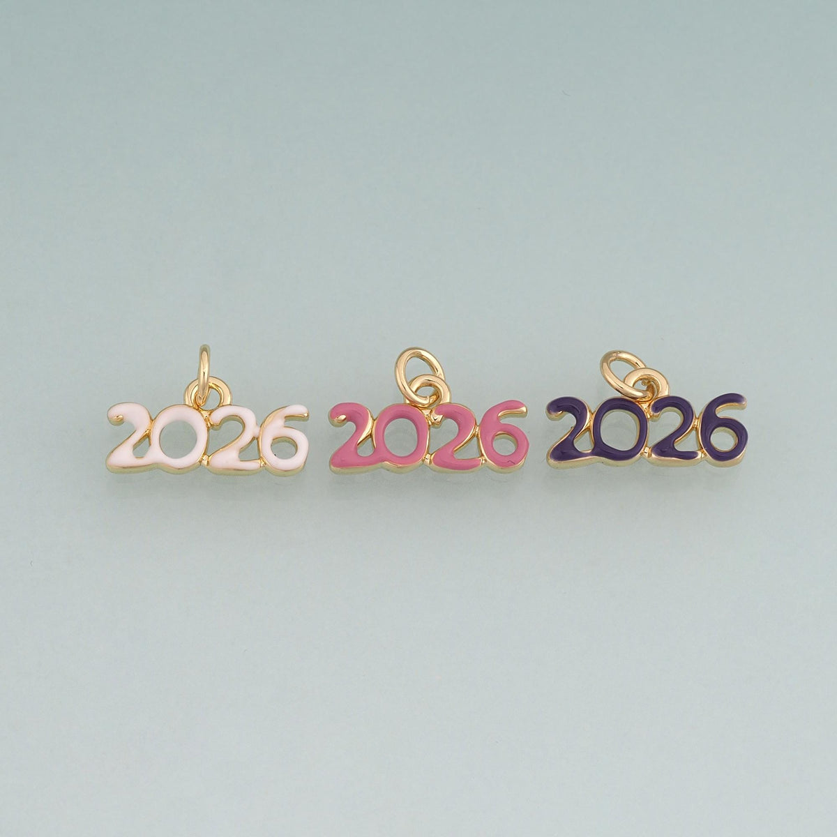 18K Gold Filled Enamel 2026 Year Pendant,Number Charm Bracelet Necklace for DIY Jewelry Making Supply