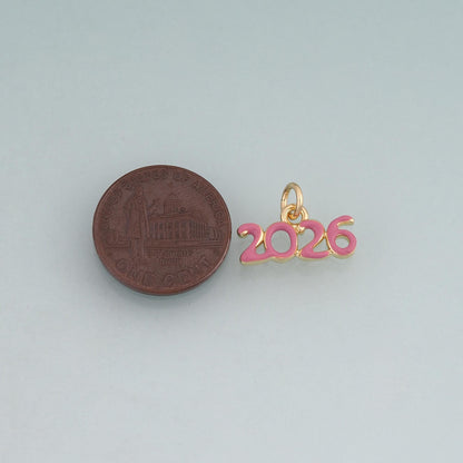 18K Gold Filled Enamel 2026 Year Pendant,Number Charm Bracelet Necklace for DIY Jewelry Making Supply