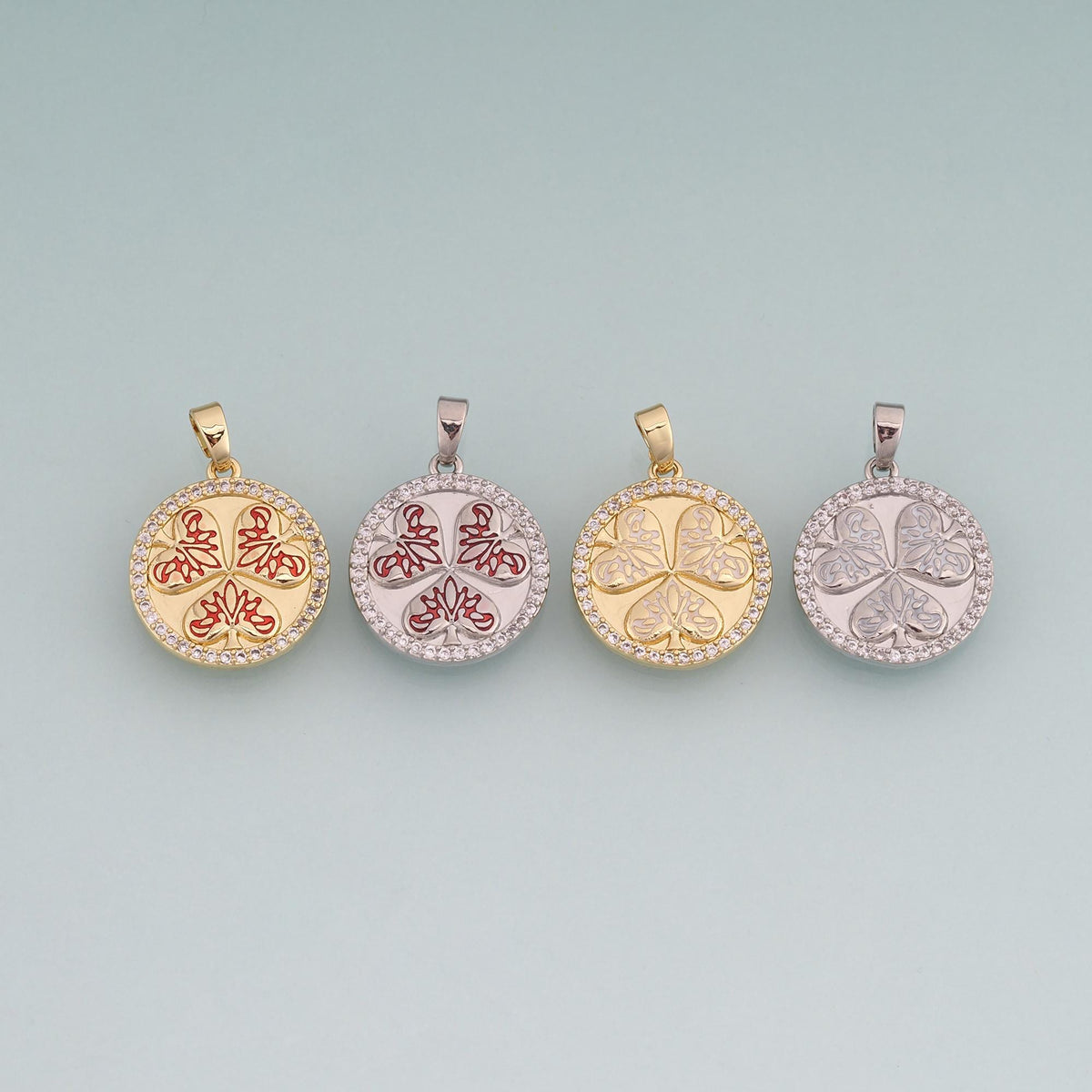 18K Gold Filled Enamel Clover Round Pendant,Lucky Charm Bracelet Necklace for DIY Jewelry Making Supply