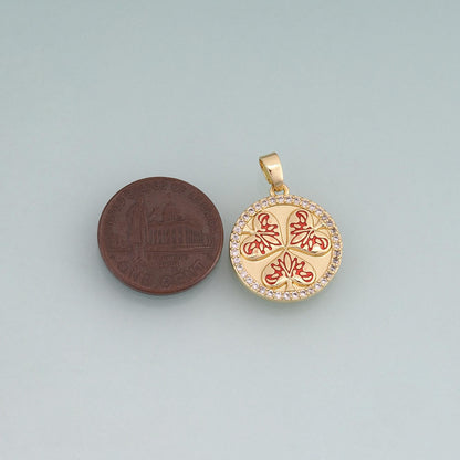 18K Gold Filled Enamel Clover Round Pendant,Lucky Charm Bracelet Necklace for DIY Jewelry Making Supply