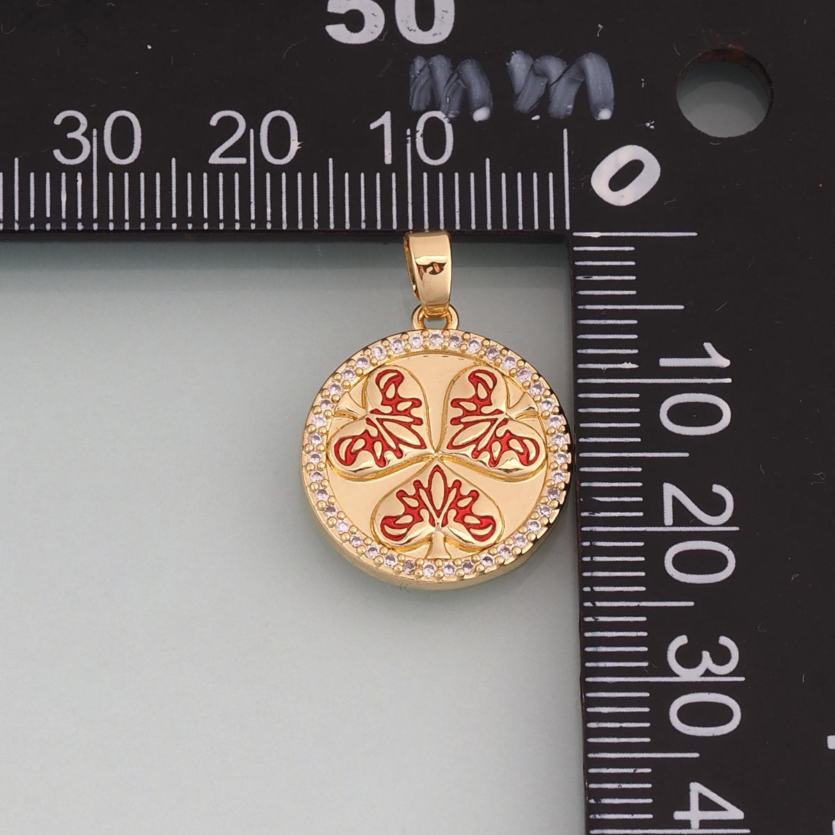 18K Gold Filled Enamel Clover Round Pendant,Lucky Charm Bracelet Necklace for DIY Jewelry Making Supply