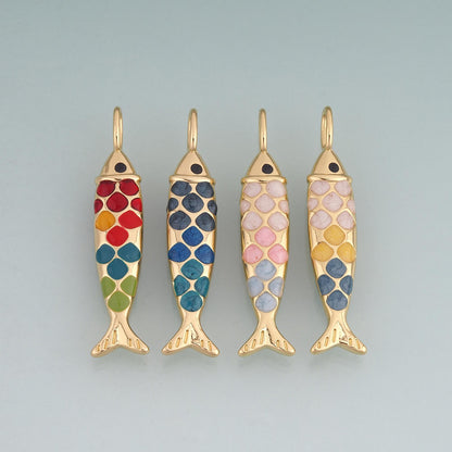 18K Gold Filled Enamel Koi Pendant,Lucky Charm Bracelet Necklace for DIY Jewelry Making Supply