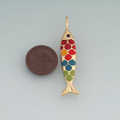18K Gold Filled Enamel Koi Pendant,Lucky Charm Bracelet Necklace for DIY Jewelry Making Supply
