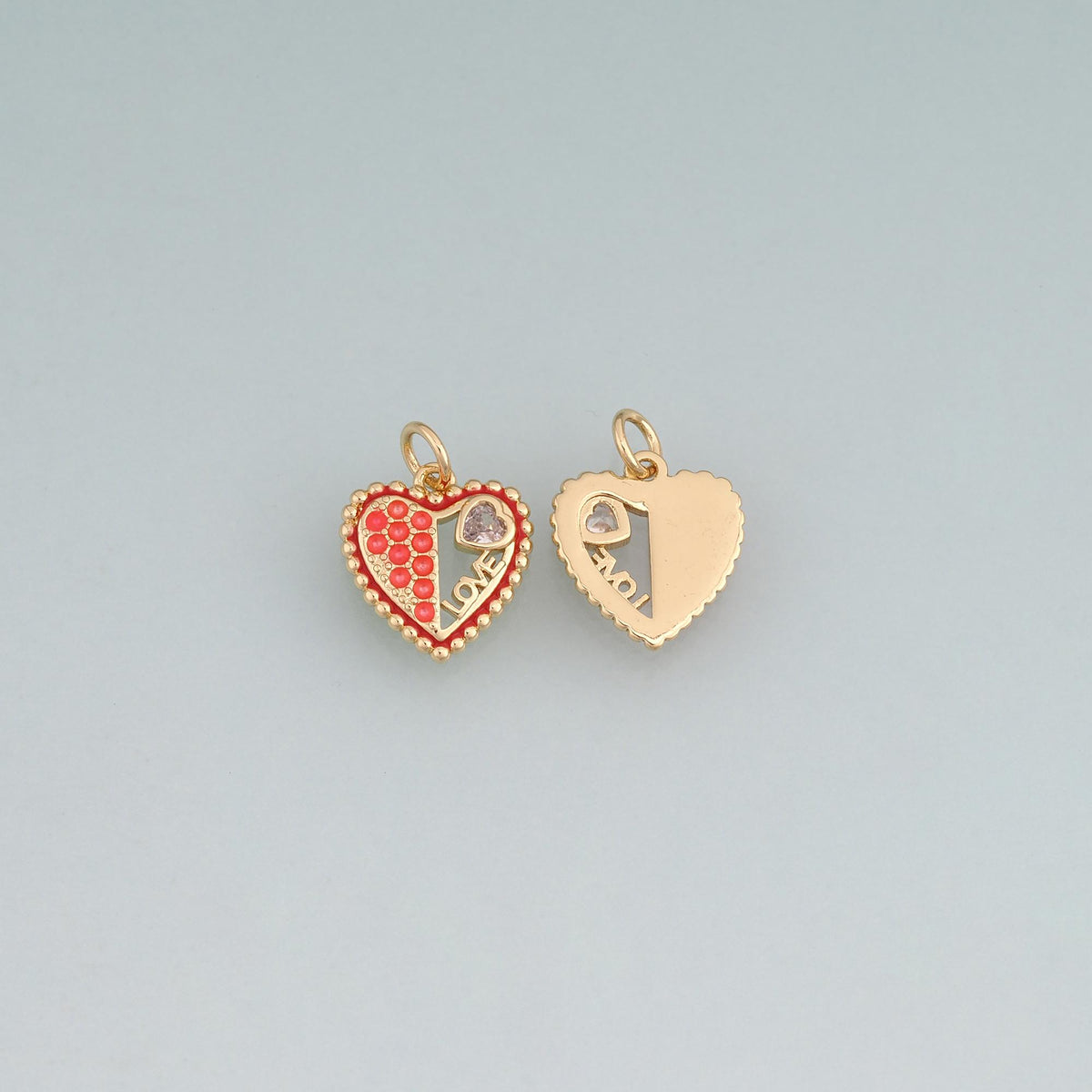 18K Gold Filled CZ LOVE Heart Pendant,Heart Charm Bracelet Necklace for DIY Jewelry Making Supply