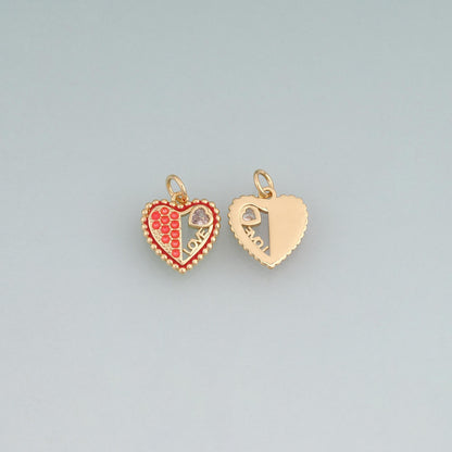 18K Gold Filled CZ LOVE Heart Pendant,Heart Charm Bracelet Necklace for DIY Jewelry Making Supply