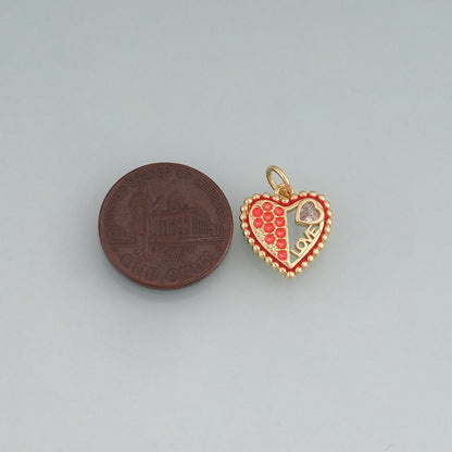 18K Gold Filled CZ LOVE Heart Pendant,Heart Charm Bracelet Necklace for DIY Jewelry Making Supply