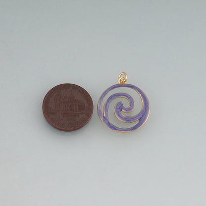 18K Gold Filled Enamel Spiral Pendant,Swirl Circle Charm Bracelet Necklace for DIY Jewelry Making Supply