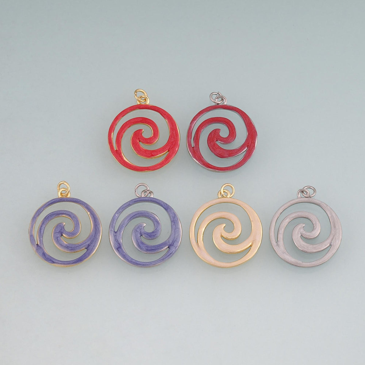 18K Gold Filled Enamel Spiral Pendant,Swirl Circle Charm Bracelet Necklace for DIY Jewelry Making Supply