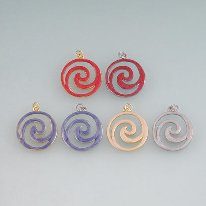 18K Gold Filled Enamel Spiral Pendant,Swirl Circle Charm Bracelet Necklace for DIY Jewelry Making Supply