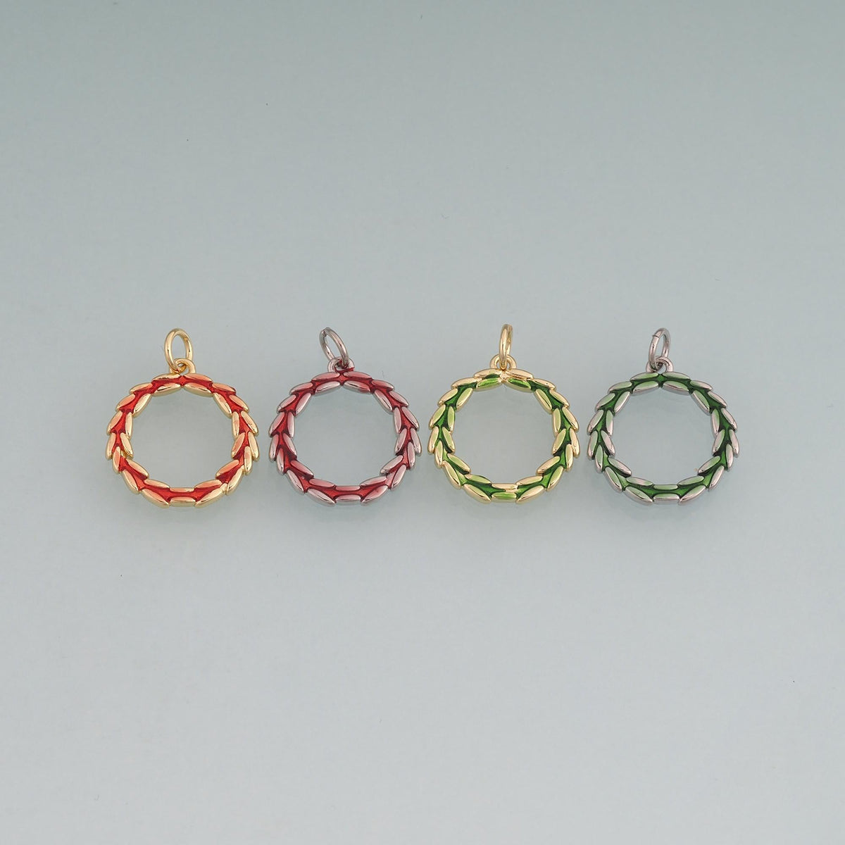 18K Gold Filled Enamel Olive Branch Wreath Pendant,Peace Charm Bracelet Necklace for DIY Jewelry Making Supply