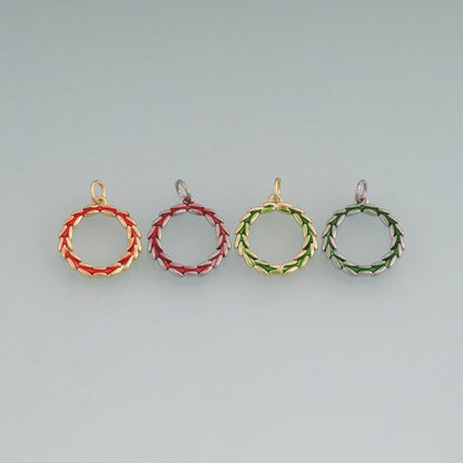 18K Gold Filled Enamel Olive Branch Wreath Pendant,Peace Charm Bracelet Necklace for DIY Jewelry Making Supply