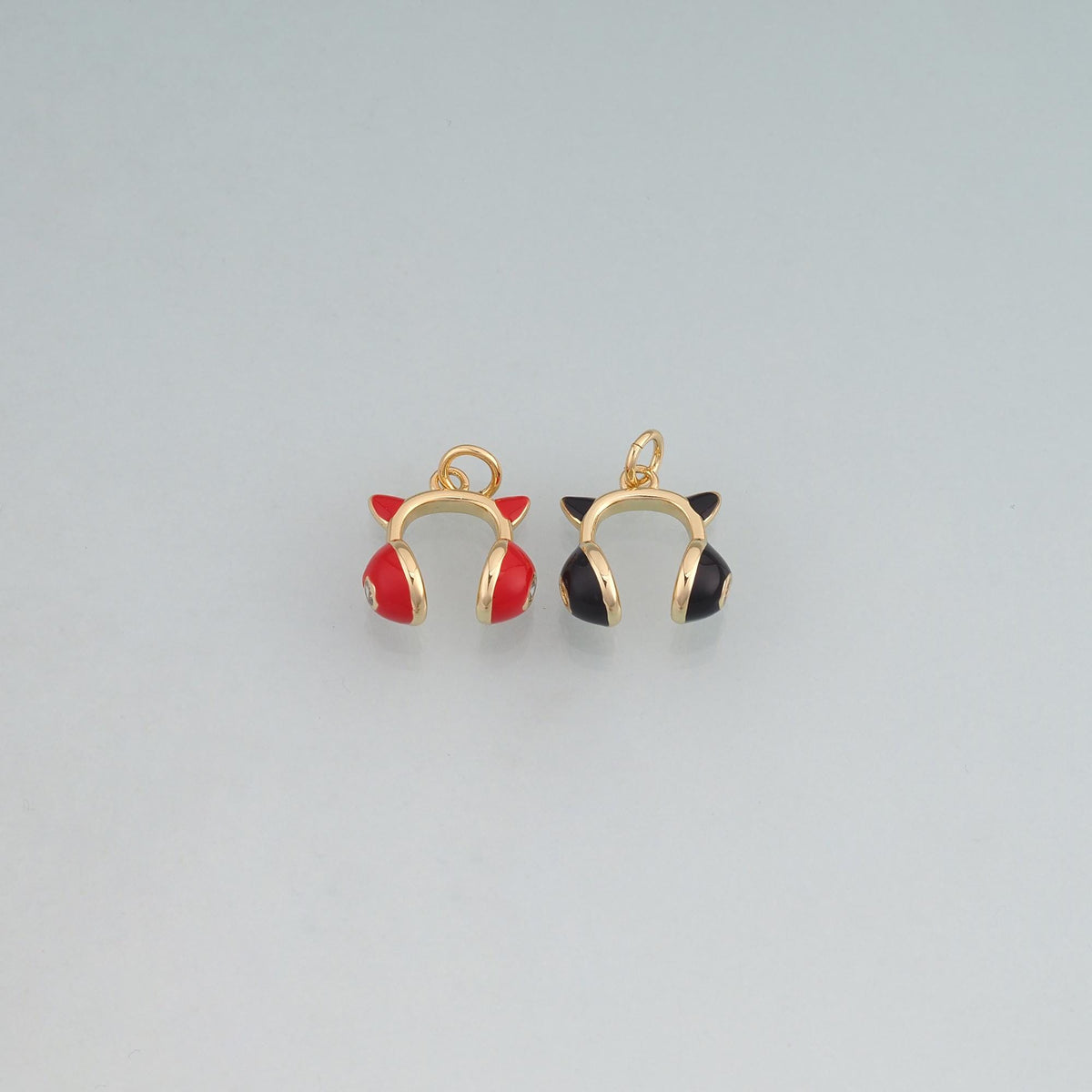 18K Gold Filled Enamel Cat Ear Headphone Pendant,Cute Charm Bracelet Necklace for DIY Jewelry Making Supply