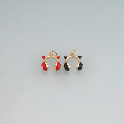 18K Gold Filled Enamel Cat Ear Headphone Pendant,Cute Charm Bracelet Necklace for DIY Jewelry Making Supply
