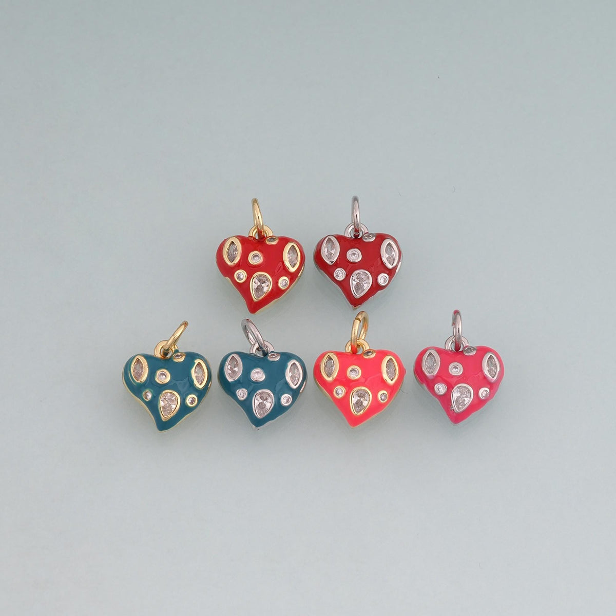 18K Gold Filled Enamel Heart Pendant,Love Charm Bracelet Necklace for DIY Jewelry Making Supply