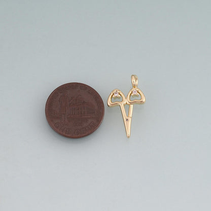 18K Gold Filled CZ Scissors Pendant,Minimalist Charm Bracelet Necklace for DIY Jewelry Making Supply