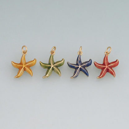 18K Gold Filled Enamel Starfish Pendant,Sea Life Charm Bracelet Necklace for DIY Jewelry Making Supply