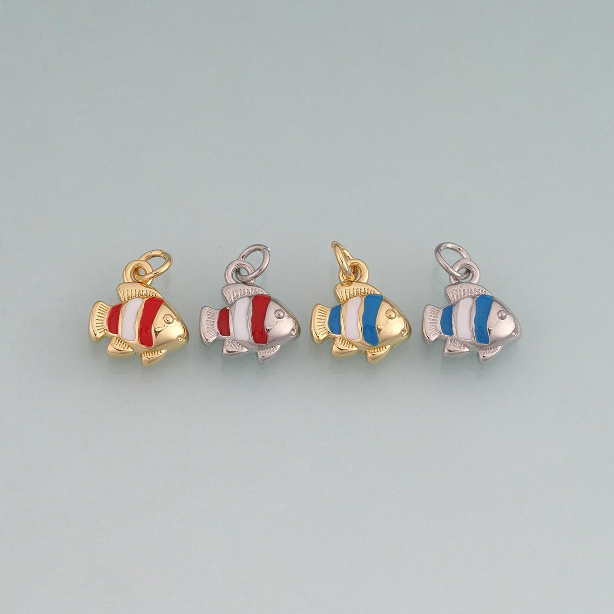 18K Gold Filled Enamel Clownfish Pendant,Sea Life Charm Bracelet Necklace for DIY Jewelry Making Supply