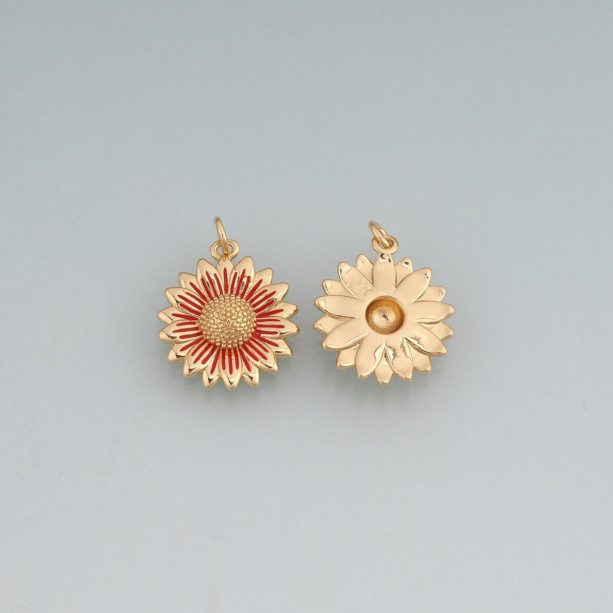 18K Gold Filled Enamel Sunflower Pendant,Flower Charm Bracelet Necklace for DIY Jewelry Making Supply