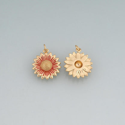 18K Gold Filled Enamel Sunflower Pendant,Flower Charm Bracelet Necklace for DIY Jewelry Making Supply