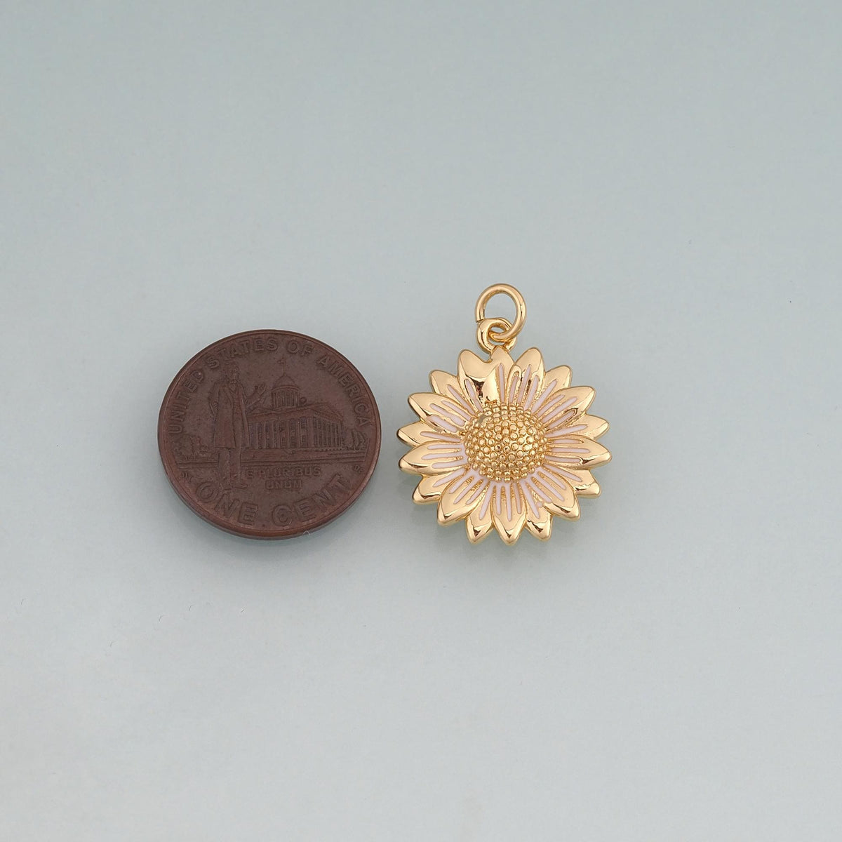 18K Gold Filled Enamel Sunflower Pendant,Flower Charm Bracelet Necklace for DIY Jewelry Making Supply