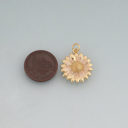 18K Gold Filled Enamel Sunflower Pendant,Flower Charm Bracelet Necklace for DIY Jewelry Making Supply