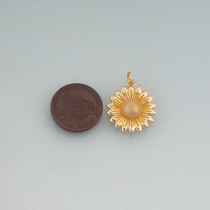 18K Gold Filled Enamel Sunflower Pendant,Flower Charm Bracelet Necklace for DIY Jewelry Making Supply