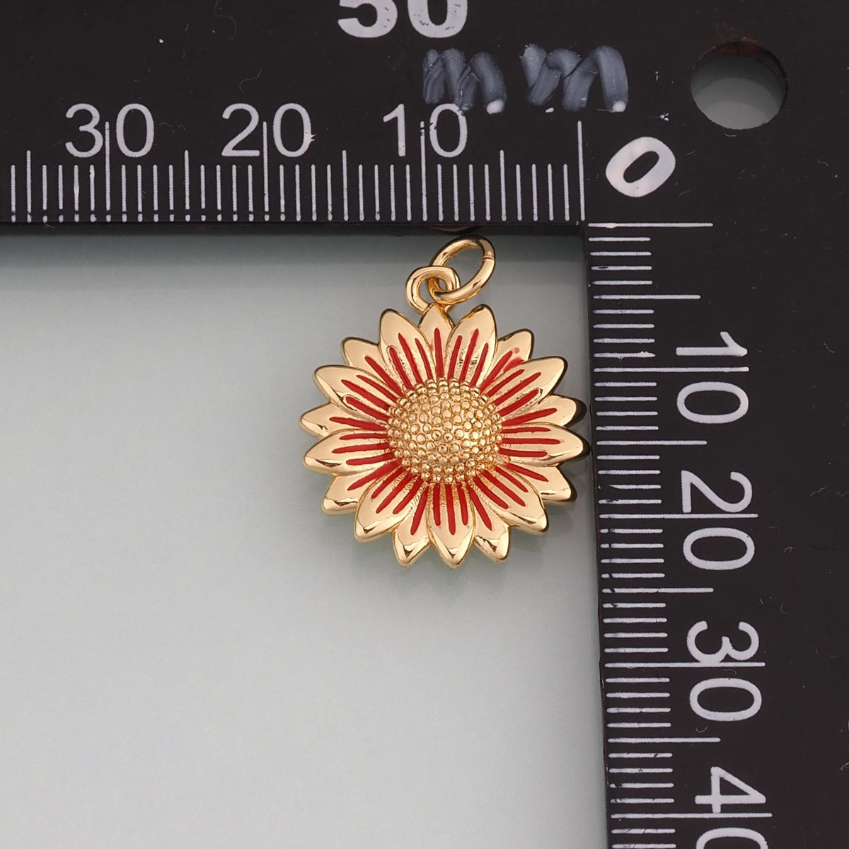 18K Gold Filled Enamel Sunflower Pendant,Flower Charm Bracelet Necklace for DIY Jewelry Making Supply