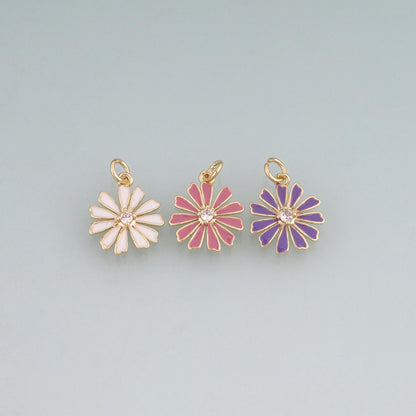 18K Gold Filled Enamel Daisy Flower Pendant,Floral Charm Bracelet Necklace for DIY Jewelry Making Supply