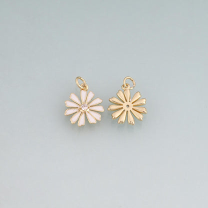 18K Gold Filled Enamel Daisy Flower Pendant,Floral Charm Bracelet Necklace for DIY Jewelry Making Supply