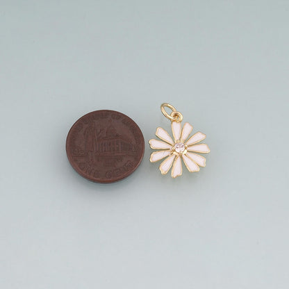 18K Gold Filled Enamel Daisy Flower Pendant,Floral Charm Bracelet Necklace for DIY Jewelry Making Supply