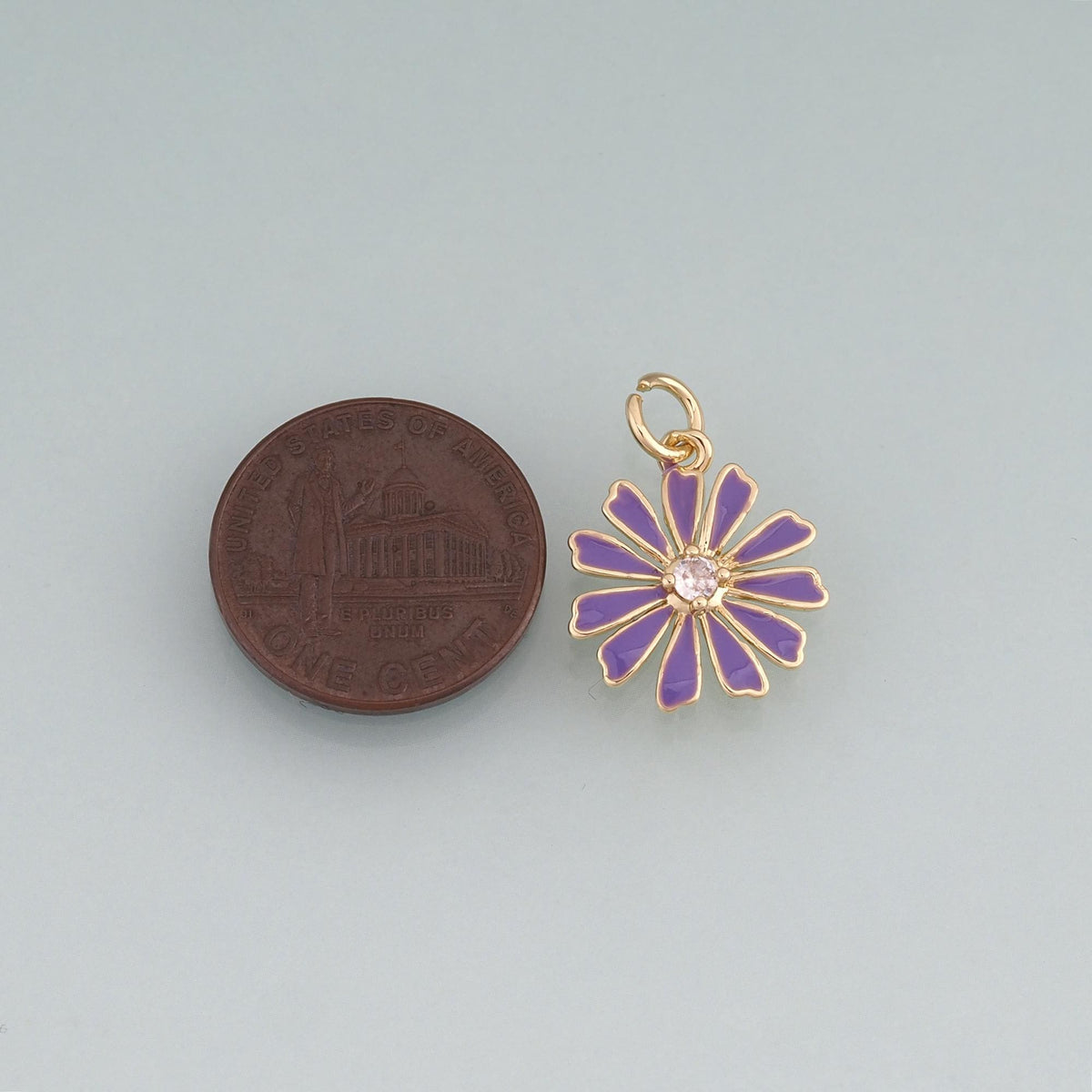 18K Gold Filled Enamel Daisy Flower Pendant,Floral Charm Bracelet Necklace for DIY Jewelry Making Supply