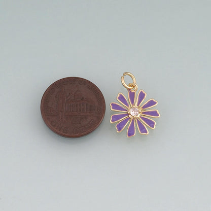 18K Gold Filled Enamel Daisy Flower Pendant,Floral Charm Bracelet Necklace for DIY Jewelry Making Supply