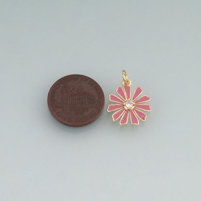 18K Gold Filled Enamel Daisy Flower Pendant,Floral Charm Bracelet Necklace for DIY Jewelry Making Supply