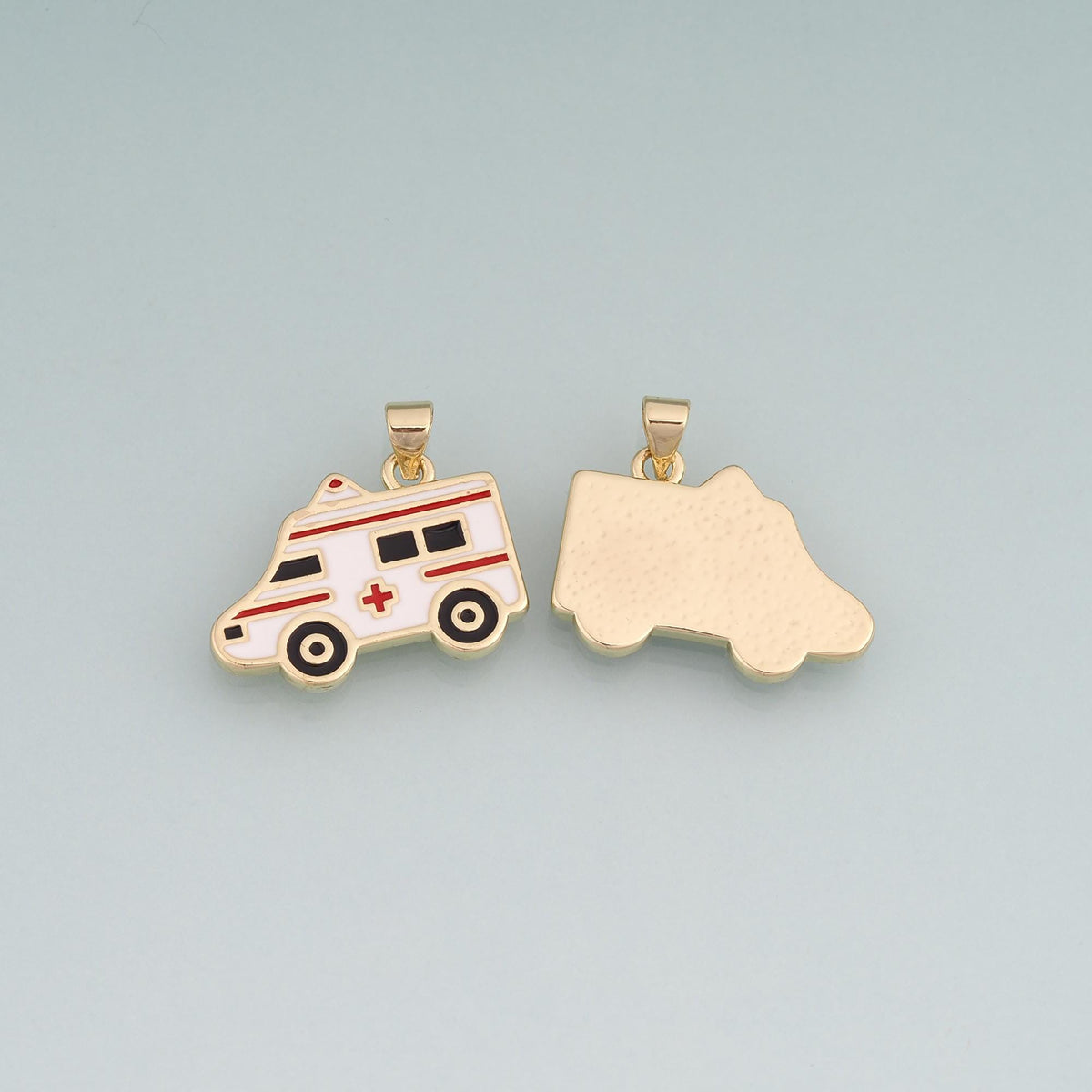 18K Gold Filled Enamel Ambulance Pendant,Medical Charm Bracelet Necklace for DIY Jewelry Making Supply