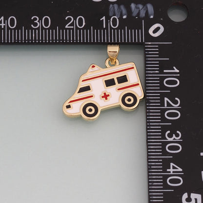 18K Gold Filled Enamel Ambulance Pendant,Medical Charm Bracelet Necklace for DIY Jewelry Making Supply
