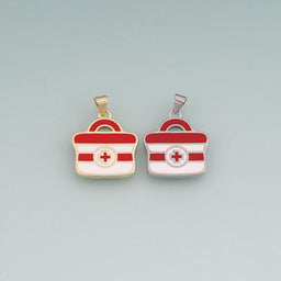 18K Gold Filled Enamel Medical Bag Pendant,Healthcare Charm Bracelet Necklace for DIY Jewelry Making Supply