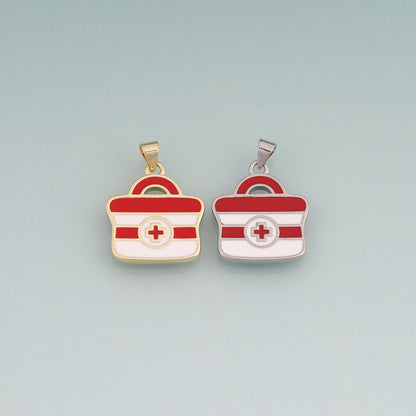 18K Gold Filled Enamel Medical Bag Pendant,Healthcare Charm Bracelet Necklace for DIY Jewelry Making Supply